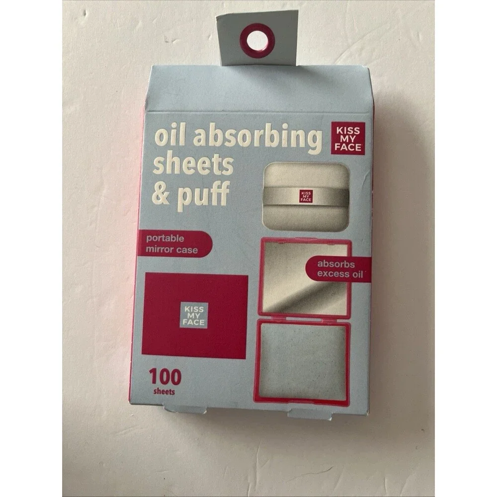 Kiss My Face Blotting Paper 100 Oil Absorbing Sheets , Puff,Mirror Pop Up Brush